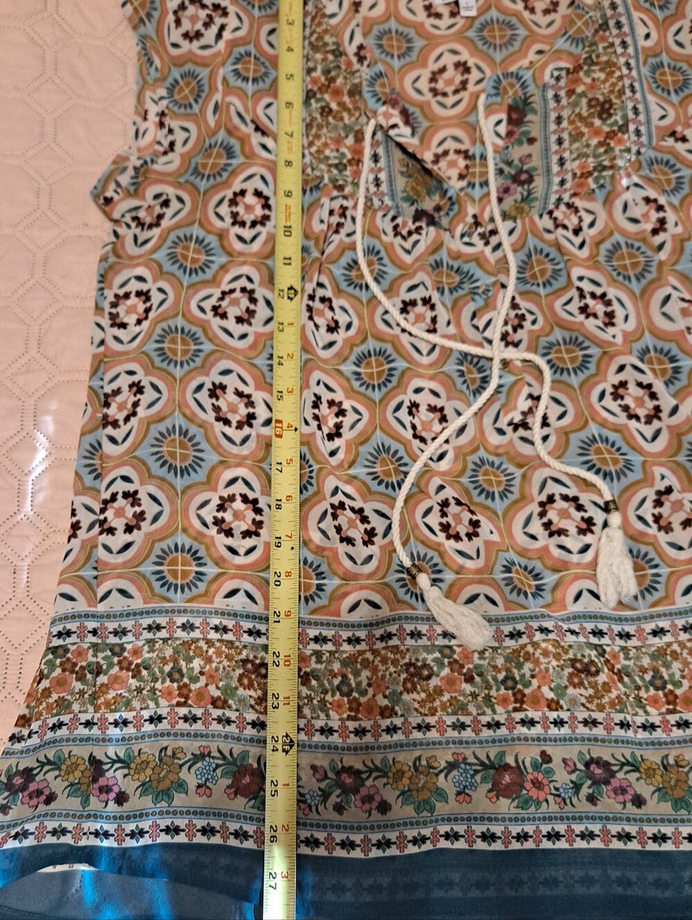 Boho Floral Tassel Tie Peasant Top - Multicolor Sheer - Picture 3 of 6
